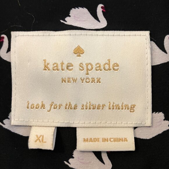 Kate Spade Womens Swan Print Silk Blend Shirtdress Dress Size XL Black SP EXC - Picture 9 of 12